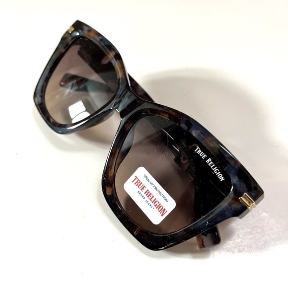 New Original TRUE RELIGION Cat Eye Tortoise Shell Sunglasses Blue Brown Logo main image 2